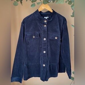 J.Jill Women’s Corduroy Peplum Jacket Shacket XL Button Up Navy Blue NWOT